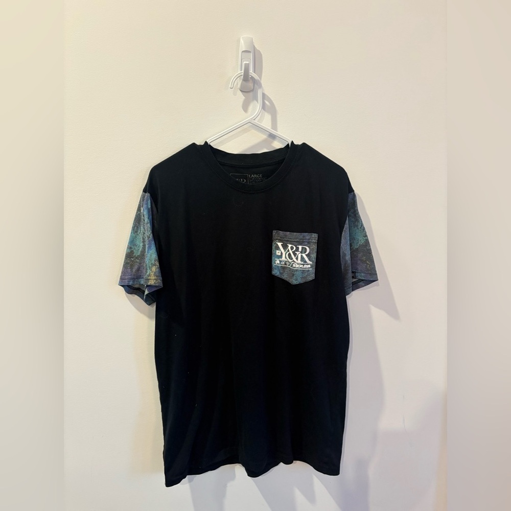 Young & Reckless Black Tee with Colorful Pocket and Sleeves